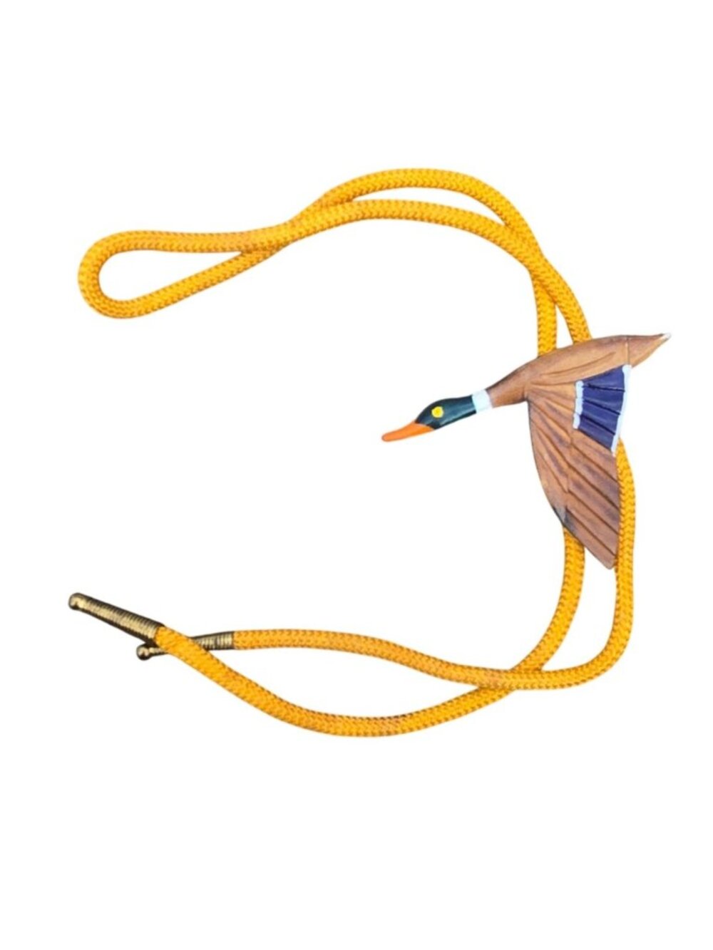 Vintage Mallard Duck Bolo Tie Wood Yellow Braided Cord Western Cowboy Necktie